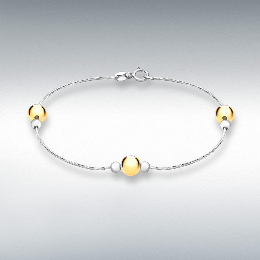 9ct Two-Colour Gold Ball and Snake Chain Bracelet