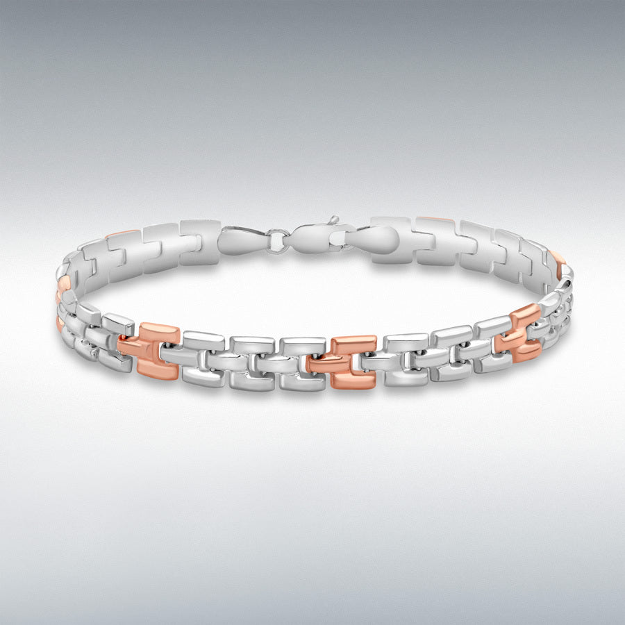 9ct Two-Colour Gold Brick Link Bracelet