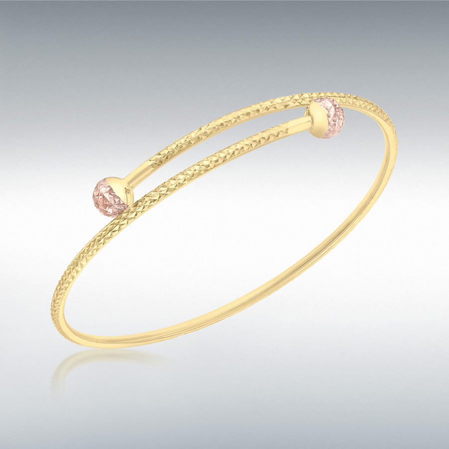 9ct Two-Colour Gold Diamond-Cut Ball Bangle