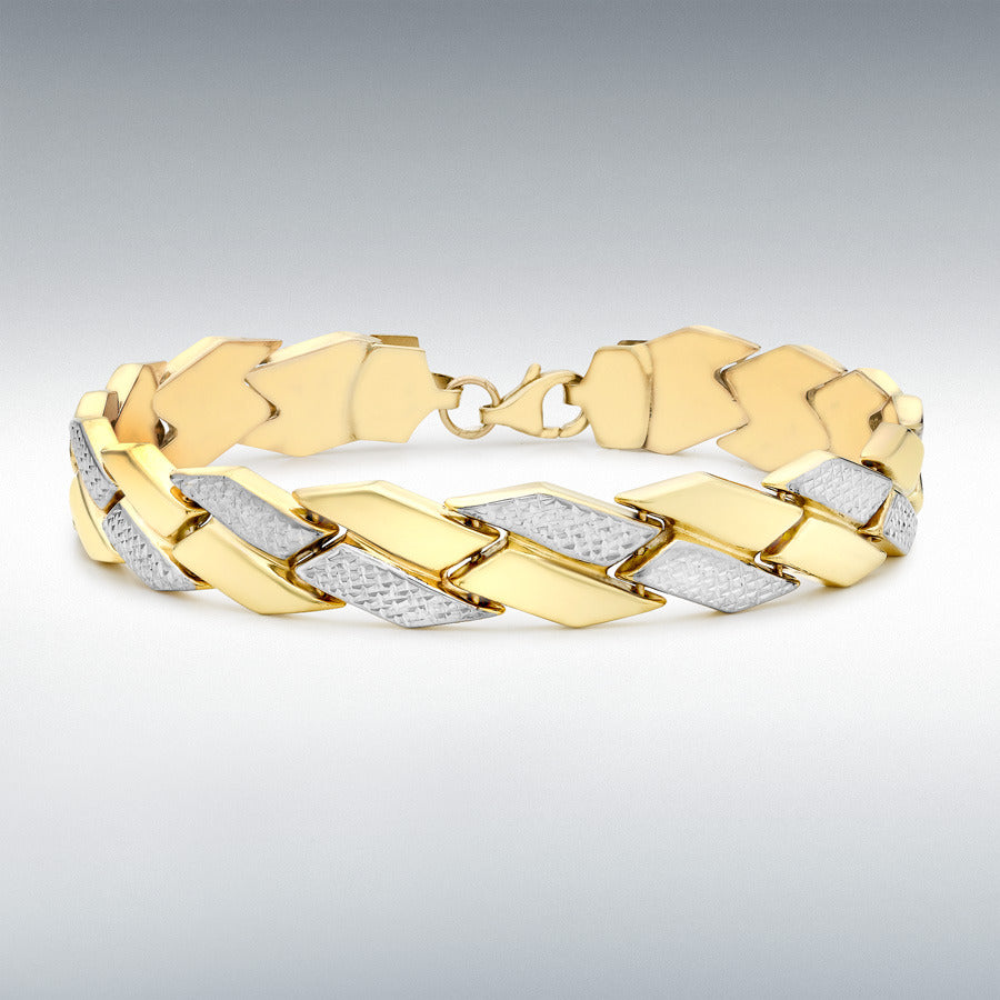 9ct Two-Colour Gold Diamond-Cut Chevron Bracelet