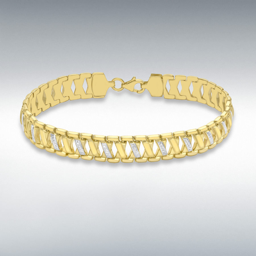 9ct Two-Colour Gold Diamond-Cut Kiss Ladder Bracelet