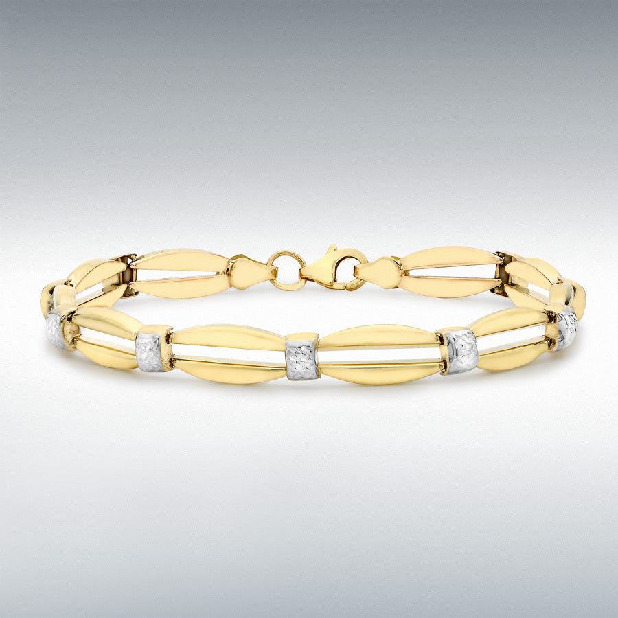 9ct Two-Colour Gold Diamond-Cut Oval Bar Link Bracelet