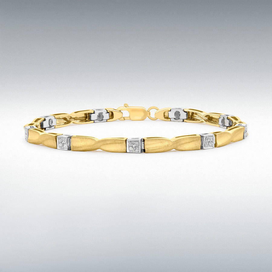 9ct Two-Colour Gold Diamond Satin and Polished Twisted Bar Link Bracelet, 0.04ct total