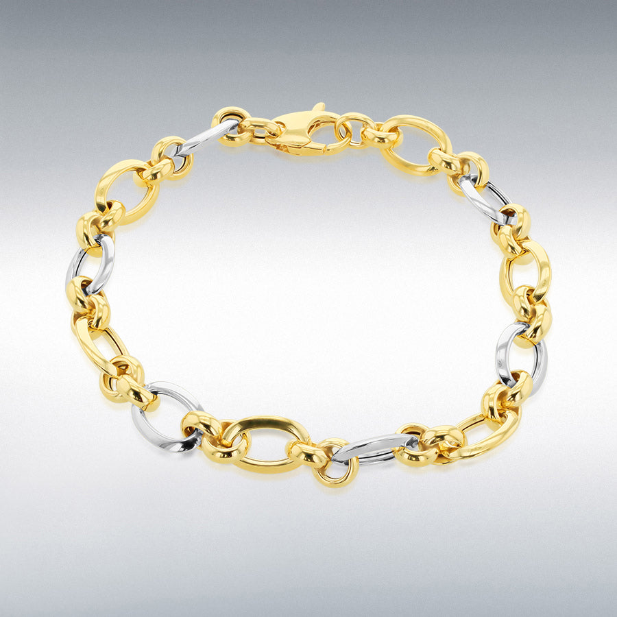 9ct Two-Colour Gold Oval and Round Link Bracelet