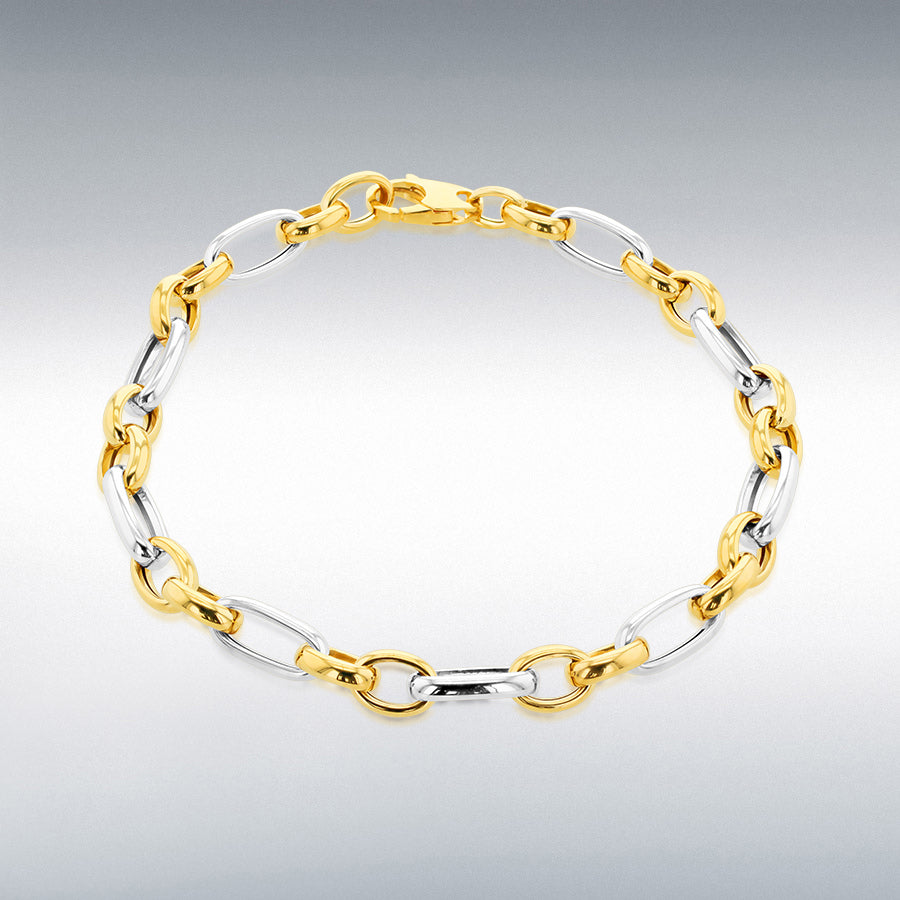 9ct Two-Colour Gold Oval Figaro Bracelet