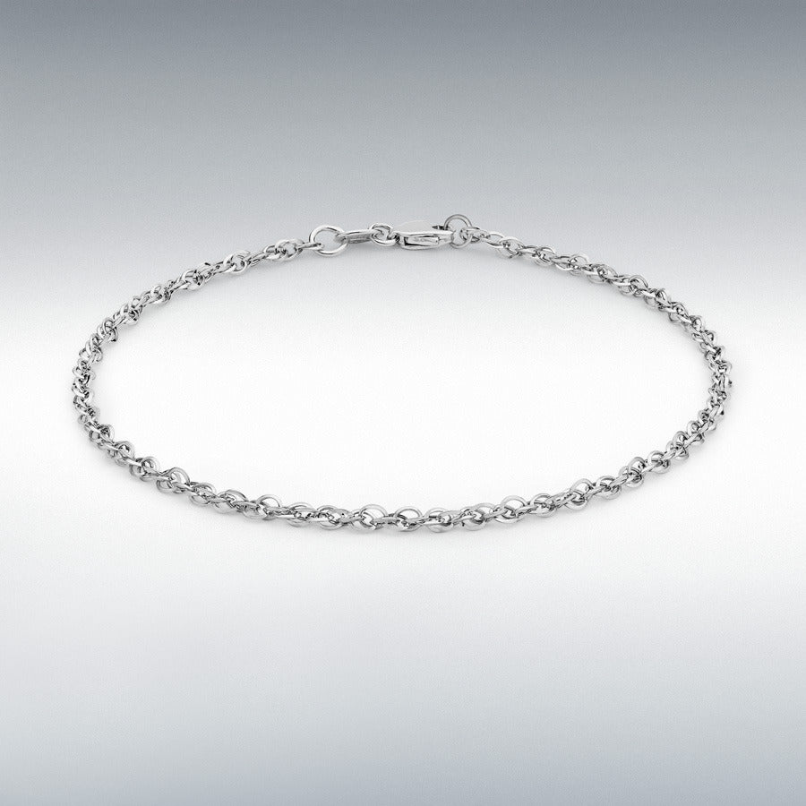 9ct White Gold 2.1mm Diamond-Cut Prince of Wales Bracelet