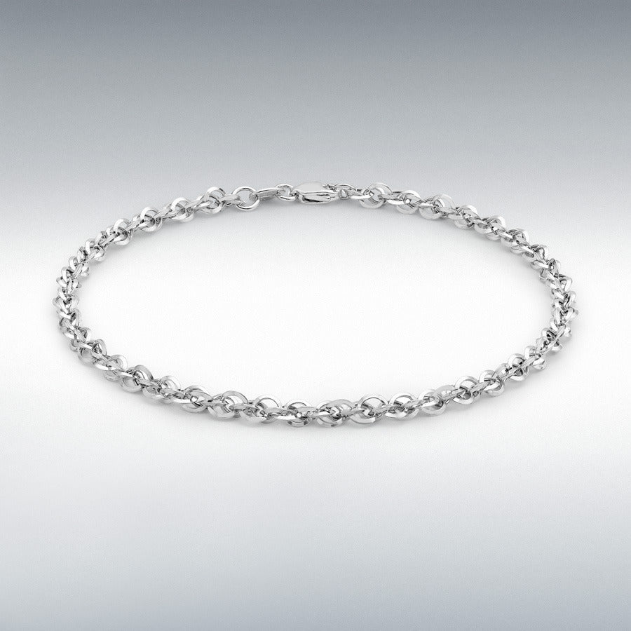9ct White Gold 3.1mm Diamond-Cut Prince of Wales Bracelet