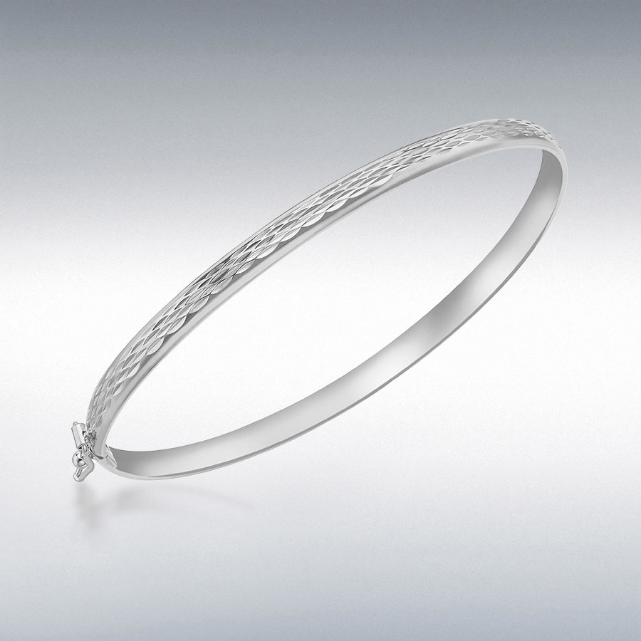 9ct White Gold 4mm Diamond-Cut Bangle