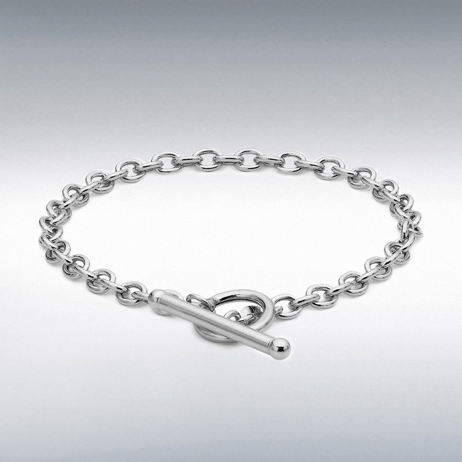 9ct White Gold 6mm Oval Link T-Bar Belcher Bracelet