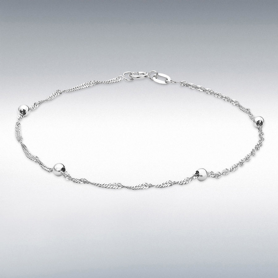 9ct White Gold Balls and Twist Curb Chain Bracelet
