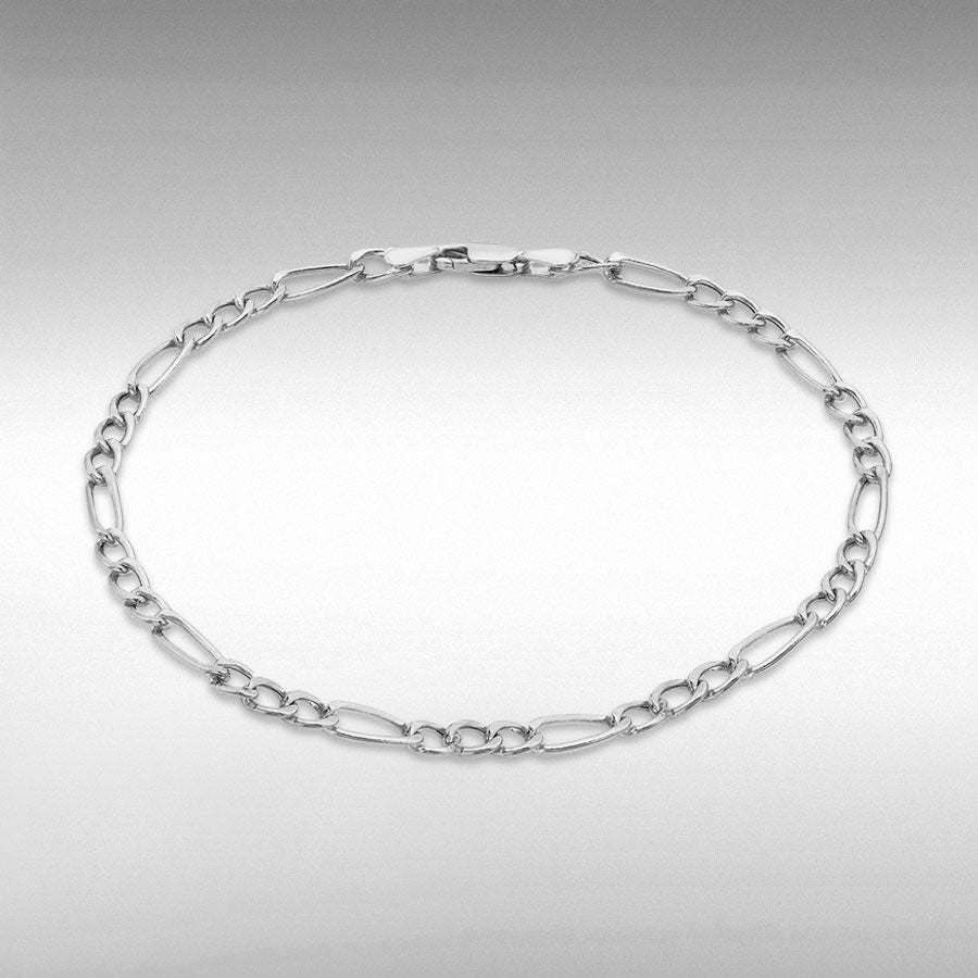 9ct White Gold Diamond-Cut Figaro Anklet