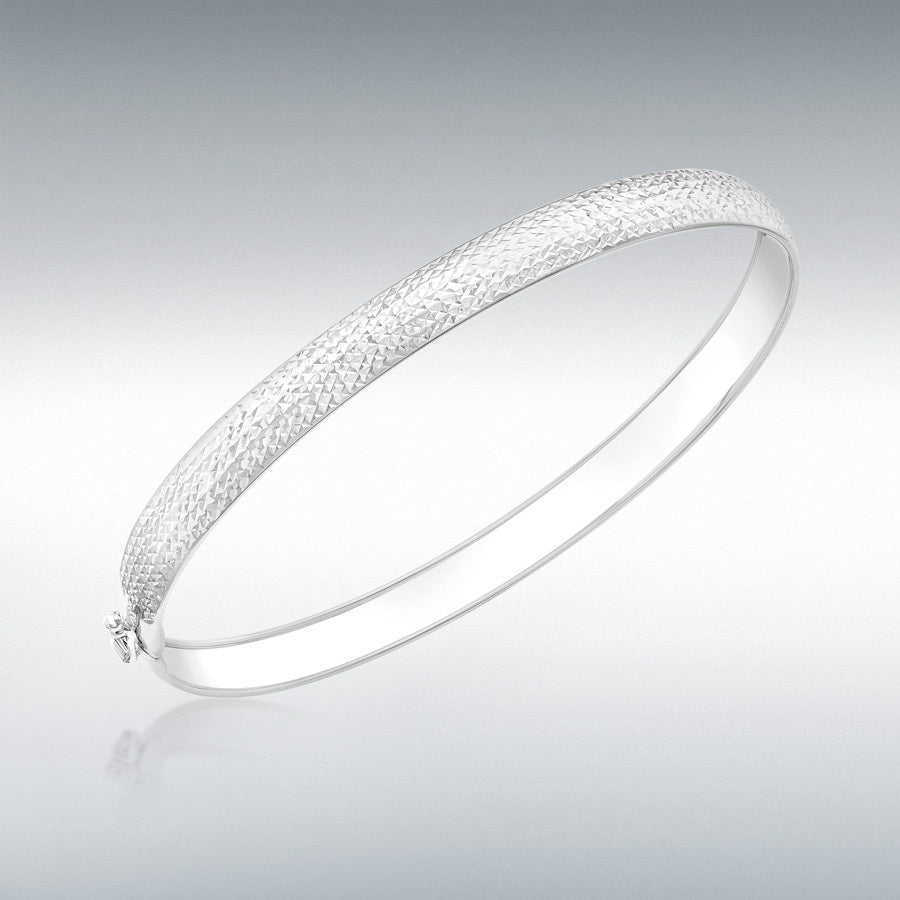 9ct White Gold Diamond-Cut Flexible Bangle