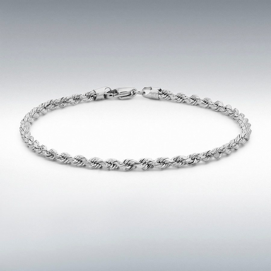9ct White Gold Diamond-Cut Hollow Rope Chain Bracelet