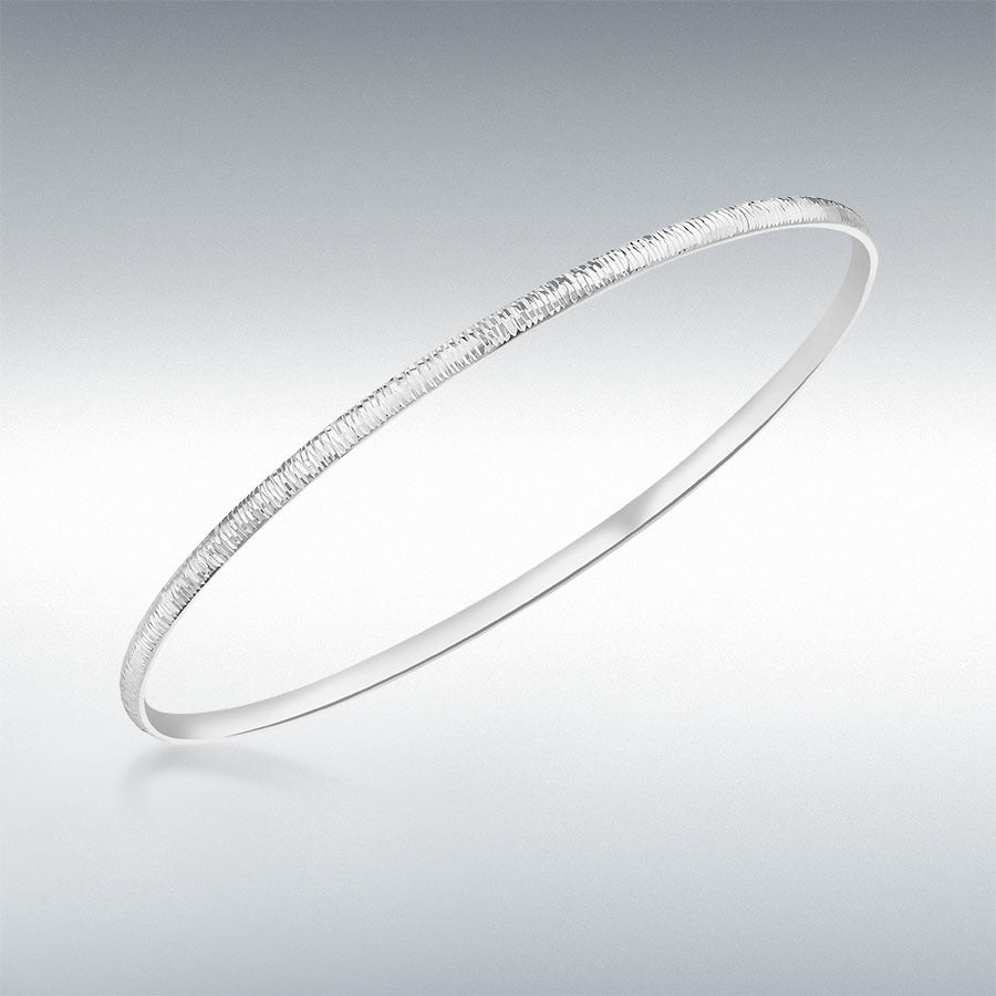 9ct White Gold Diamond-Cut Round Bangle