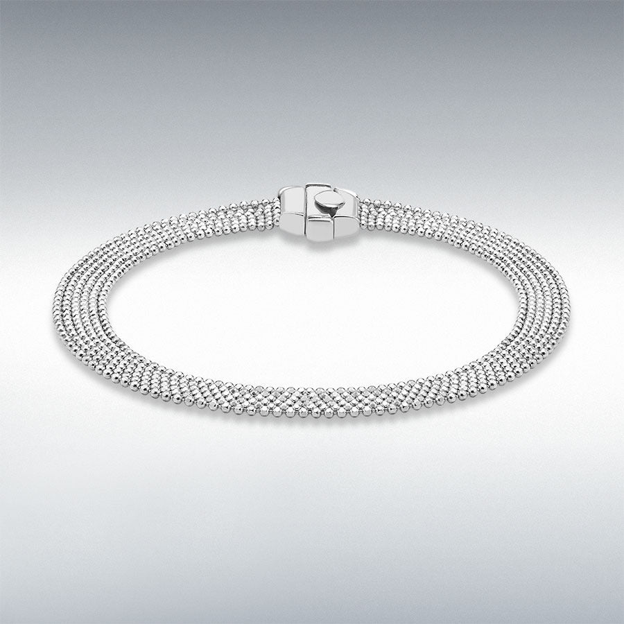 9ct White Gold Diamond-Cut Six String Ball Chain Bracelet