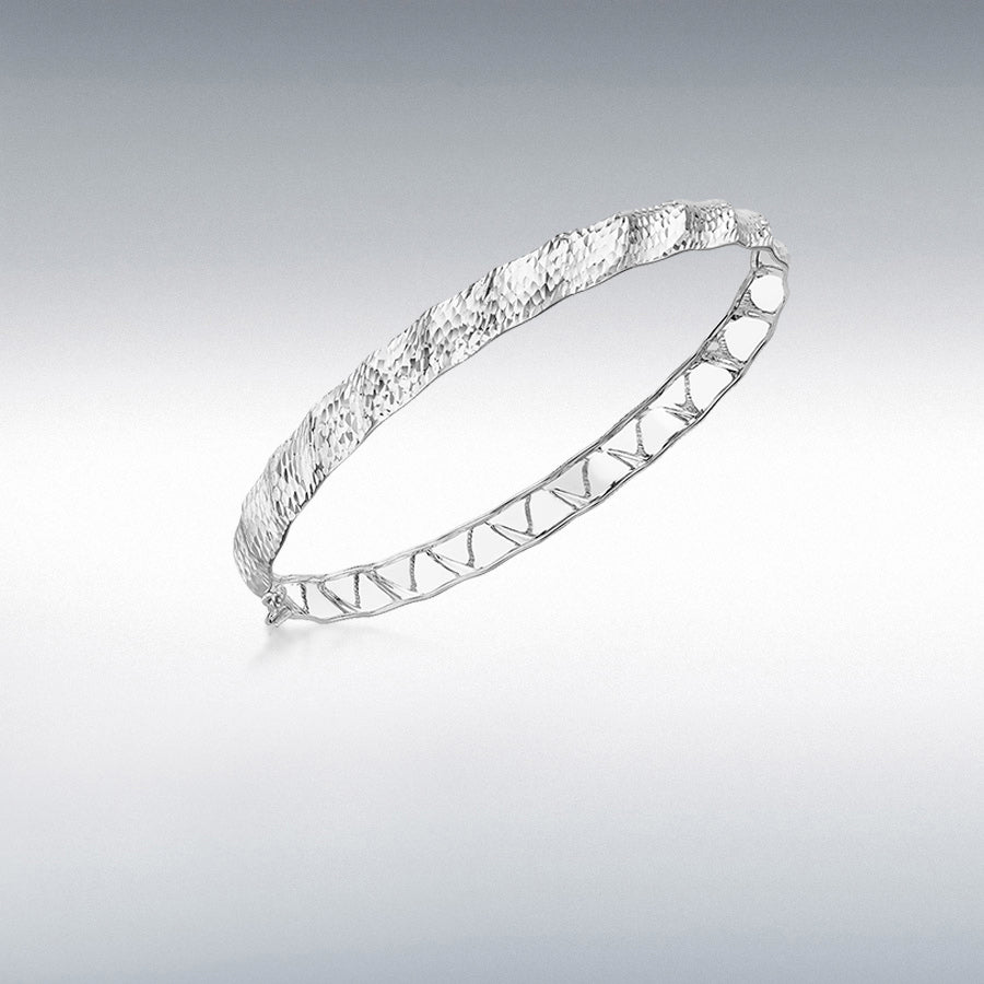 9ct White Gold Diamond-Cut Wave Bangle