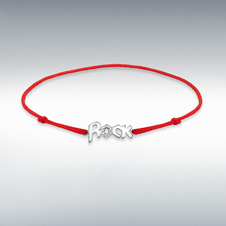 9ct White Gold Diamond Rock on Adjustable Red Silk Bracelet, 0.03ct total