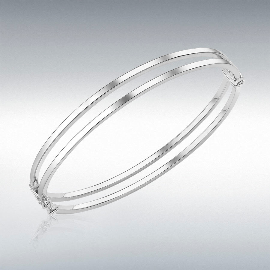 9ct White Gold Double Square Tube Bangle