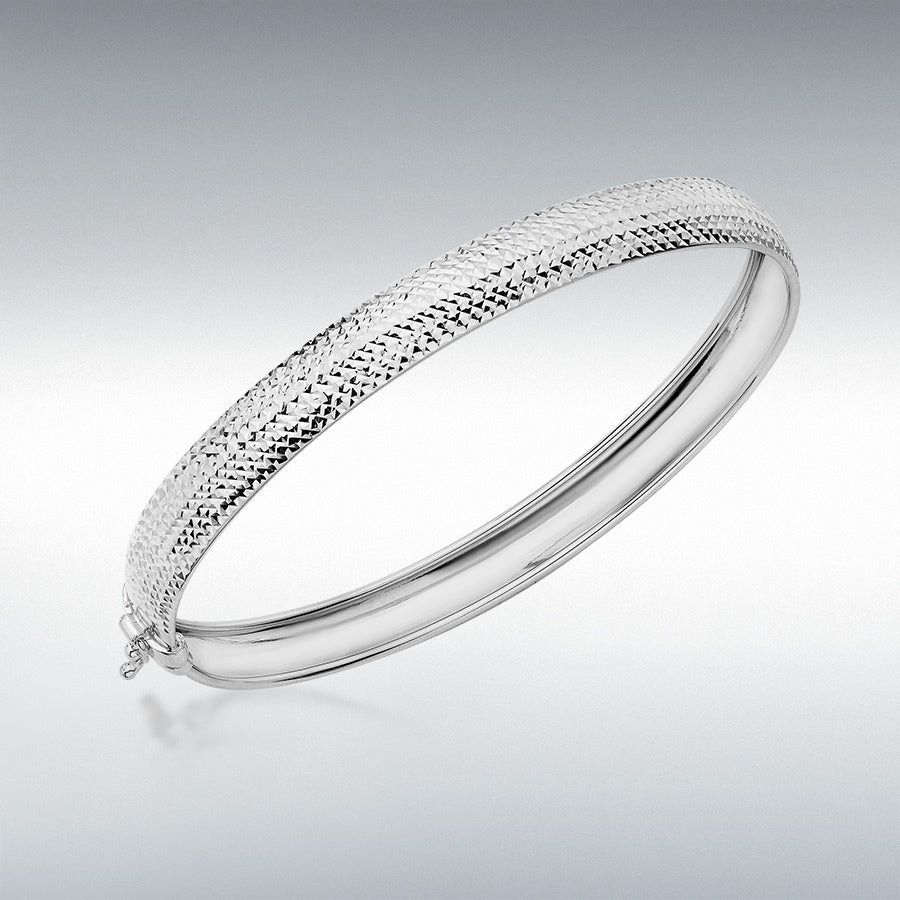 9ct White Gold Half Diamond-Cut Bangle