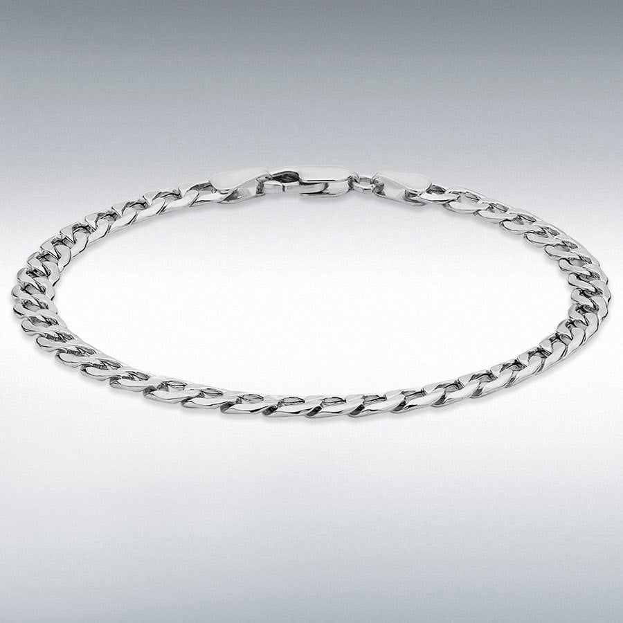 9ct White Gold Hollow 6-Sided Curb Chain Bracelet