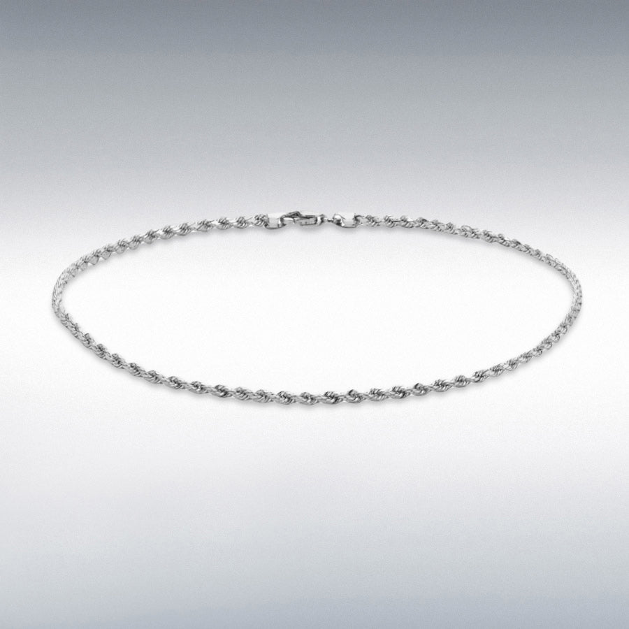 9ct White Gold Hollow Diamond-Cut Rope Anklet