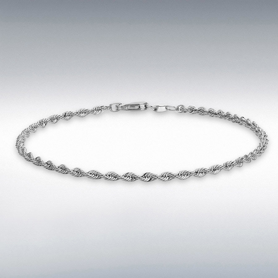 9ct White Gold Hollow Diamond-Cut Rope Bracelet