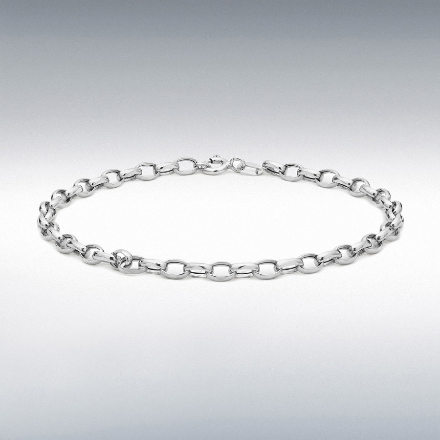9ct White Gold Hollow Oval Belcher Anklet