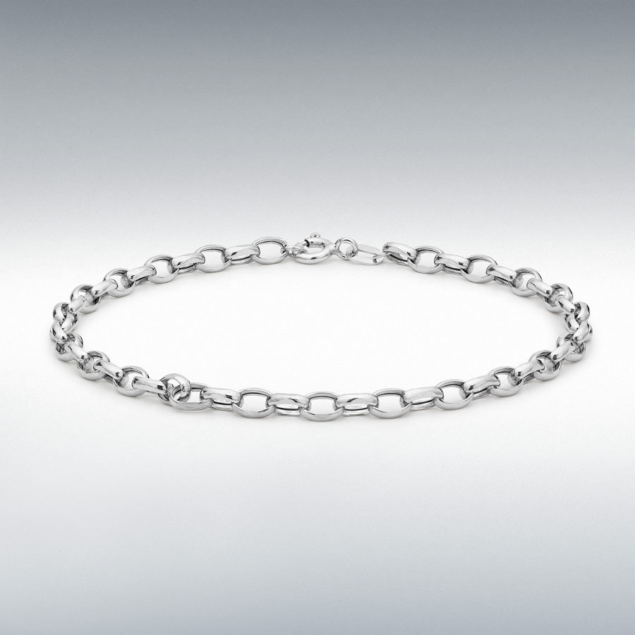 9ct White Gold Hollow Oval Belcher Bracelet