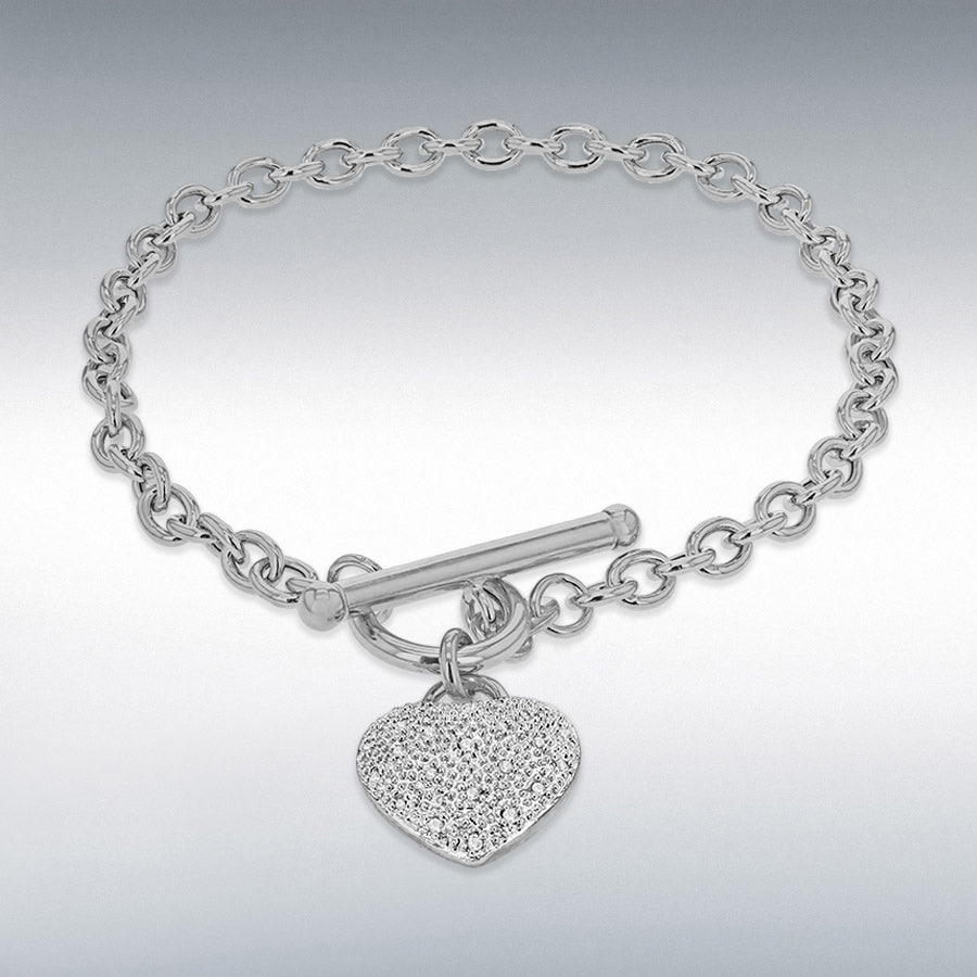 9ct White Gold Oval Link Belcher T-Bar Bracelet