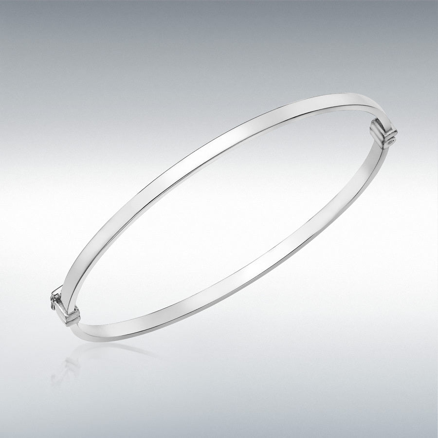 9ct White Gold Rectangular Tube Oval Bangle