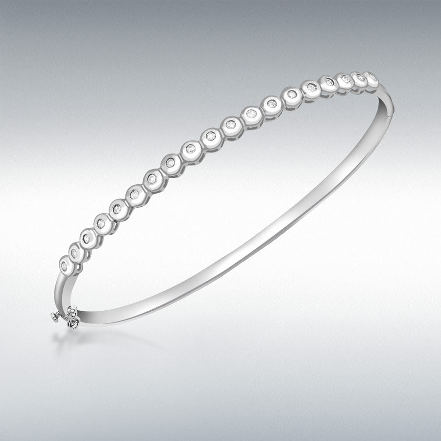 9ct White Gold Rubover-Set Diamond Disc Bangle, 0.26ct total