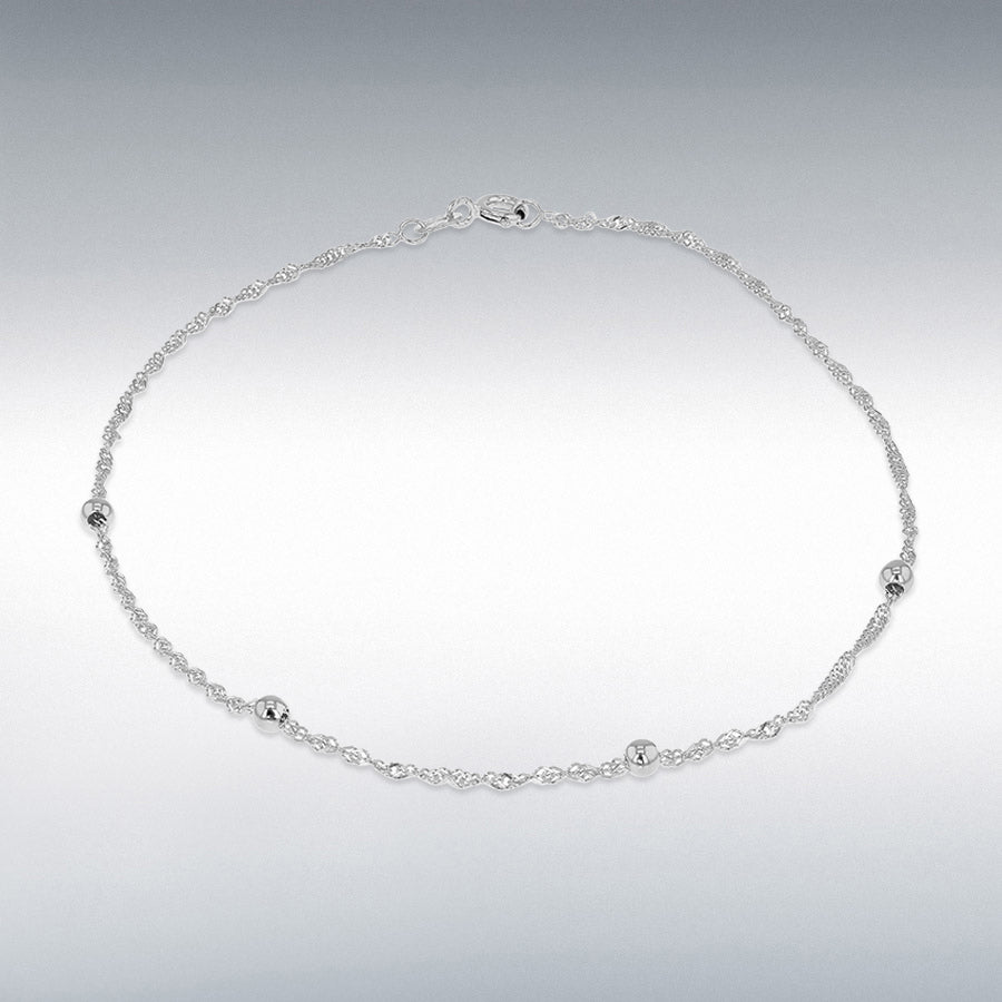 9ct White Gold Twist Curb Chain and Balls Anklet