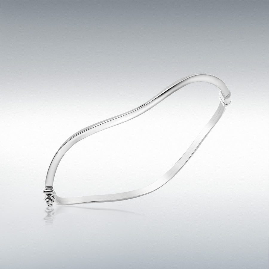 9ct White Gold Wave Triangle Tube Bangle