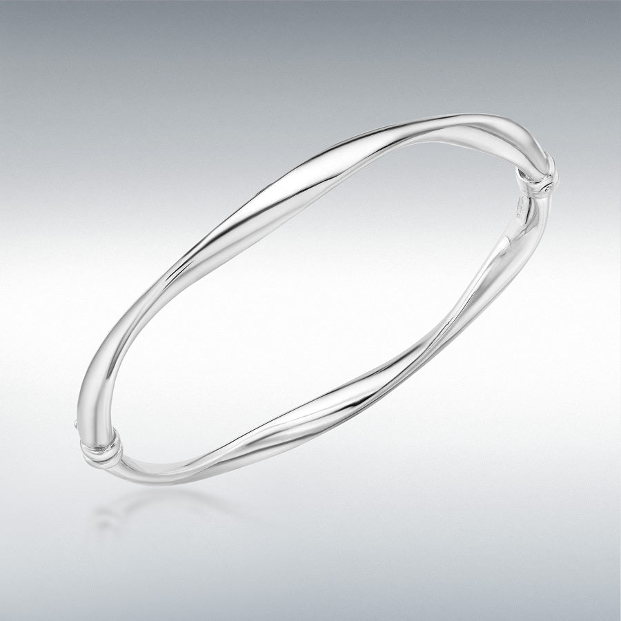 9ct White Gold Wave Tube Bangle
