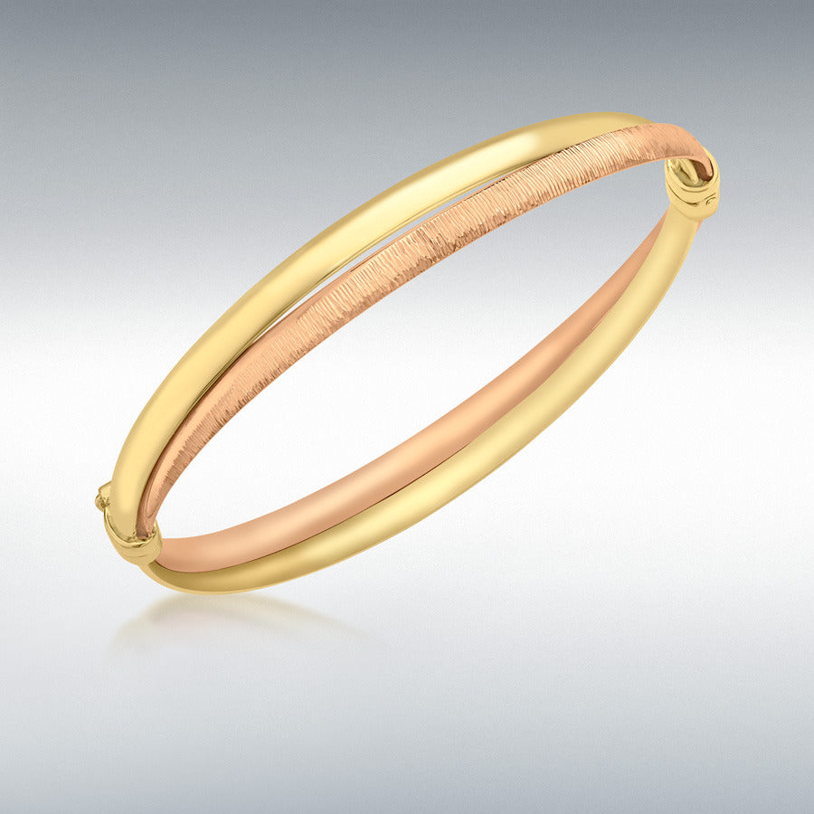 9ct Yellow and Rose Gold Diamond-Cut and Polished Crossover Bangle