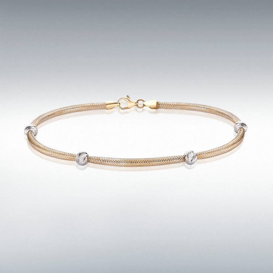 9ct Yellow and White Gold Diamond-Cut and Flexible Beads Bracelet
