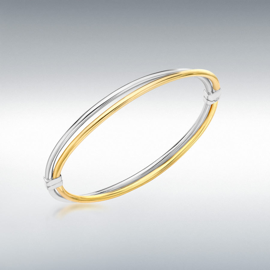 9ct Yellow and White Gold Double Crossover Bangle