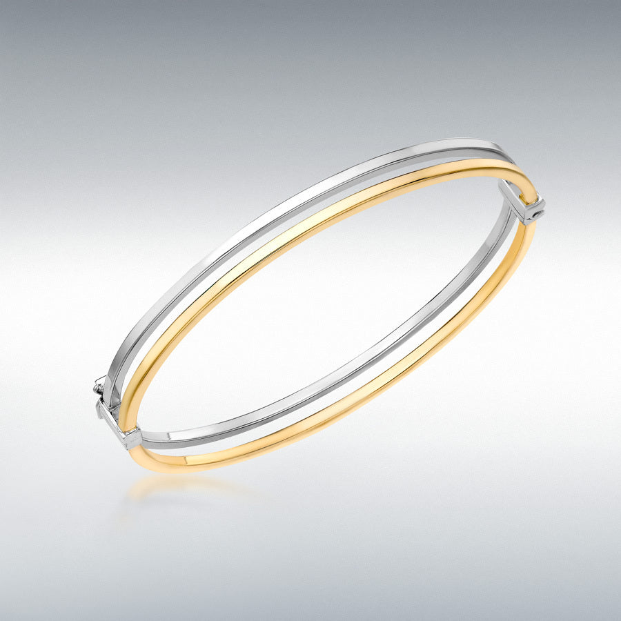 9ct Yellow and White Gold Double Square Tube Bangle