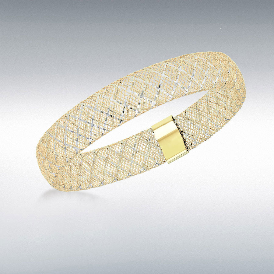 9ct Yellow and White Gold Hollow Mesh Flexible Slip-on Bangle