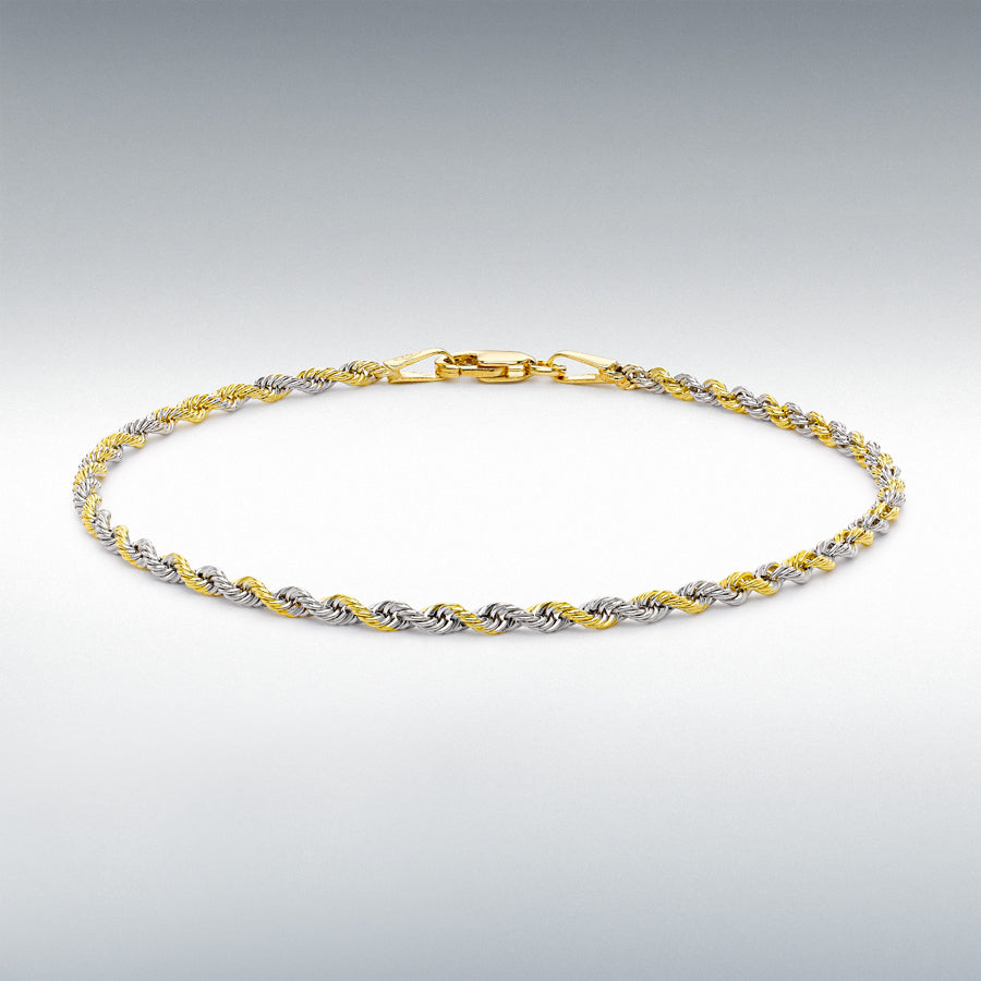 9ct Yellow and White Gold Hollow Rope Chain Bracelet