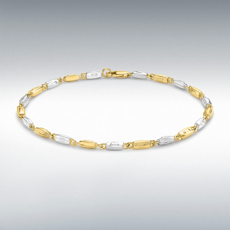 9ct Yellow and White Gold Rectangular Link Bracelet