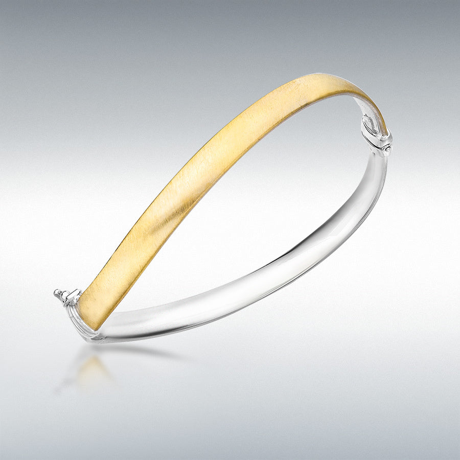 9ct Yellow and White Gold Satin Wave Bangle