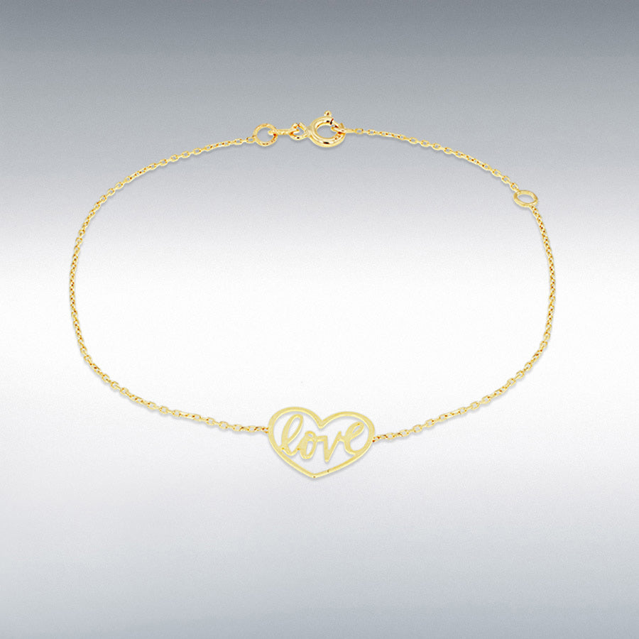 9ct Yellow Gold 0.9mm Love Heart Adjustable Bracelet, 16cm to 19cm