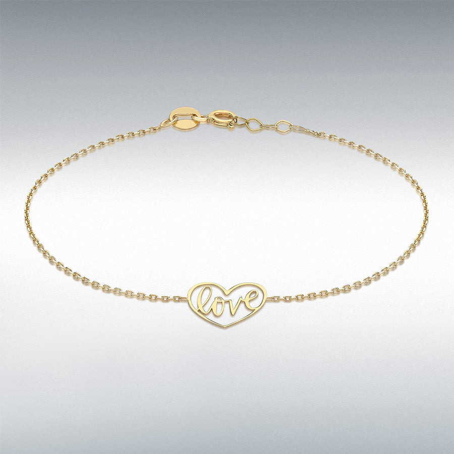 9ct Yellow Gold 0.9mm Love Heart Adjustable Bracelet, 18cm to 19cm