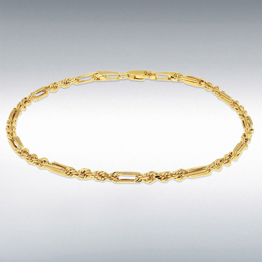 9ct Yellow Gold 1.4mm Hollow Diamond-Cut Figaro Rope Bracelet