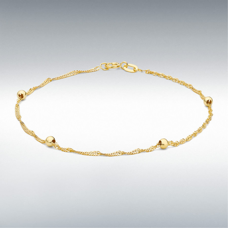 9ct Yellow Gold 1.5mm Balls and Twist Curb Chain Bracelet, 19cm