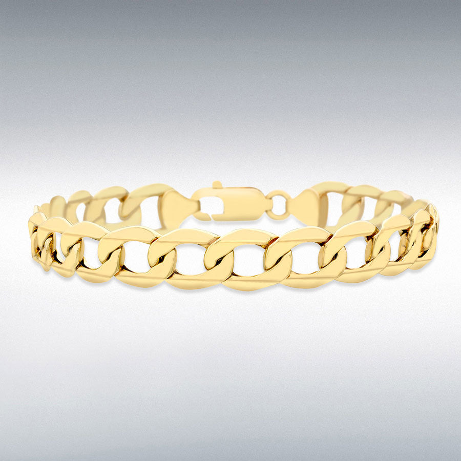 9ct Yellow Gold 10mm Hollow 6-Sided Curb Chain Bracelet
