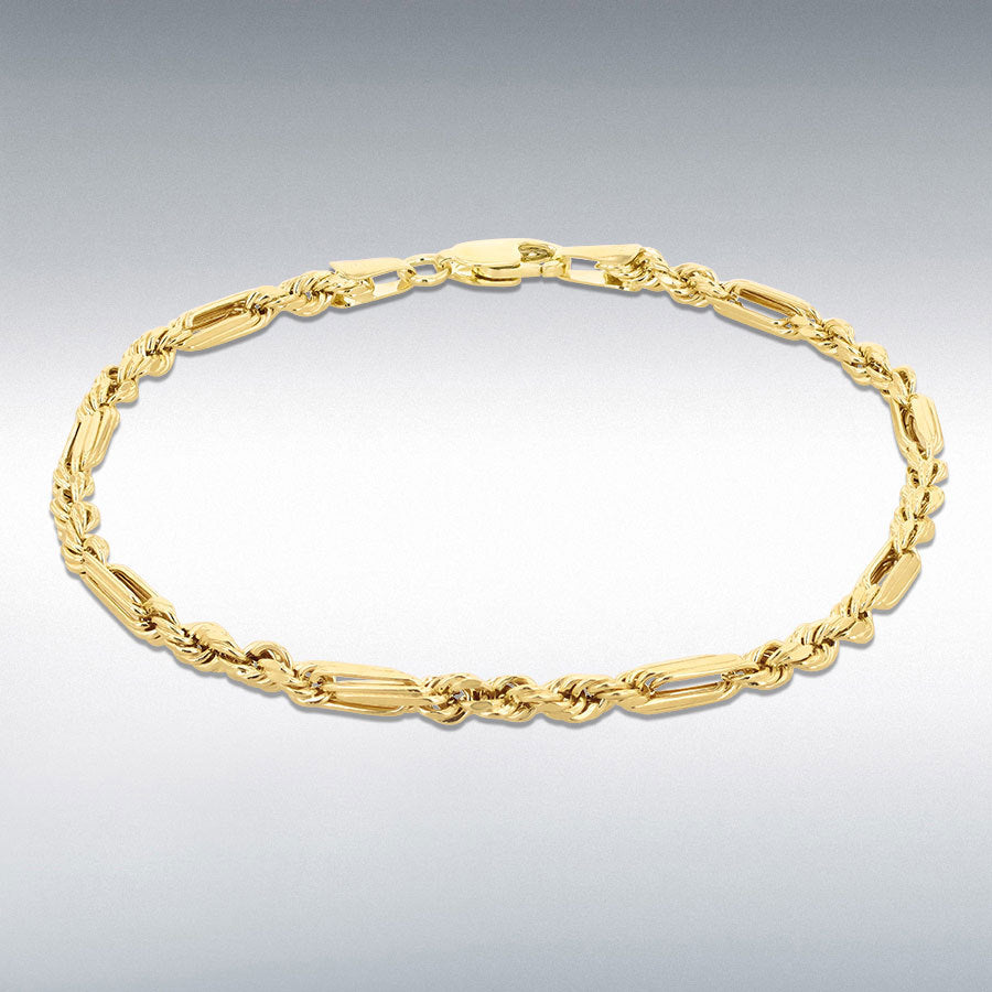 9ct Yellow Gold 2.8mm Hollow Diamond-Cut Figaro Rope Bracelet