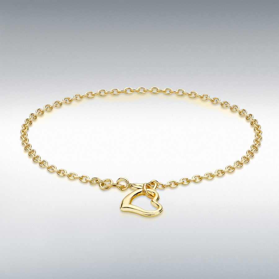 9ct Yellow Gold 2mm Heart Drop Bracelet