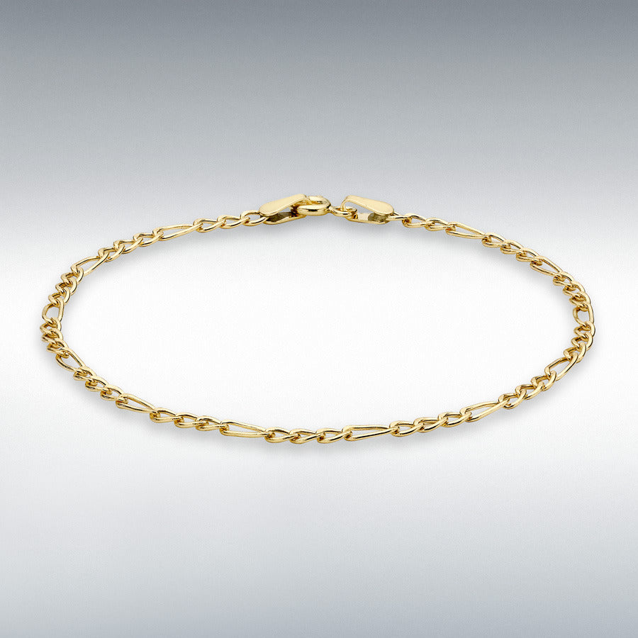 9ct Yellow Gold 2mm Hollow Figaro Anklet, 23cm